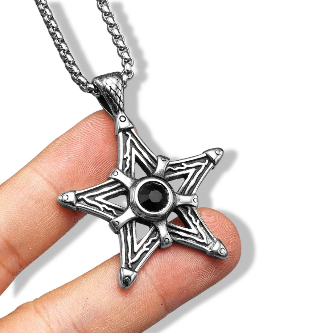 Six Pointed Black Gem Pentagram